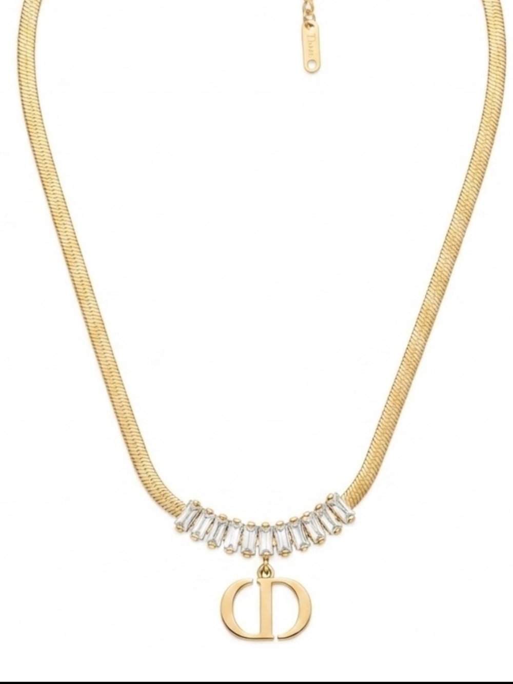 Gold Tone Pendant Necklace with Crystal Baguettes